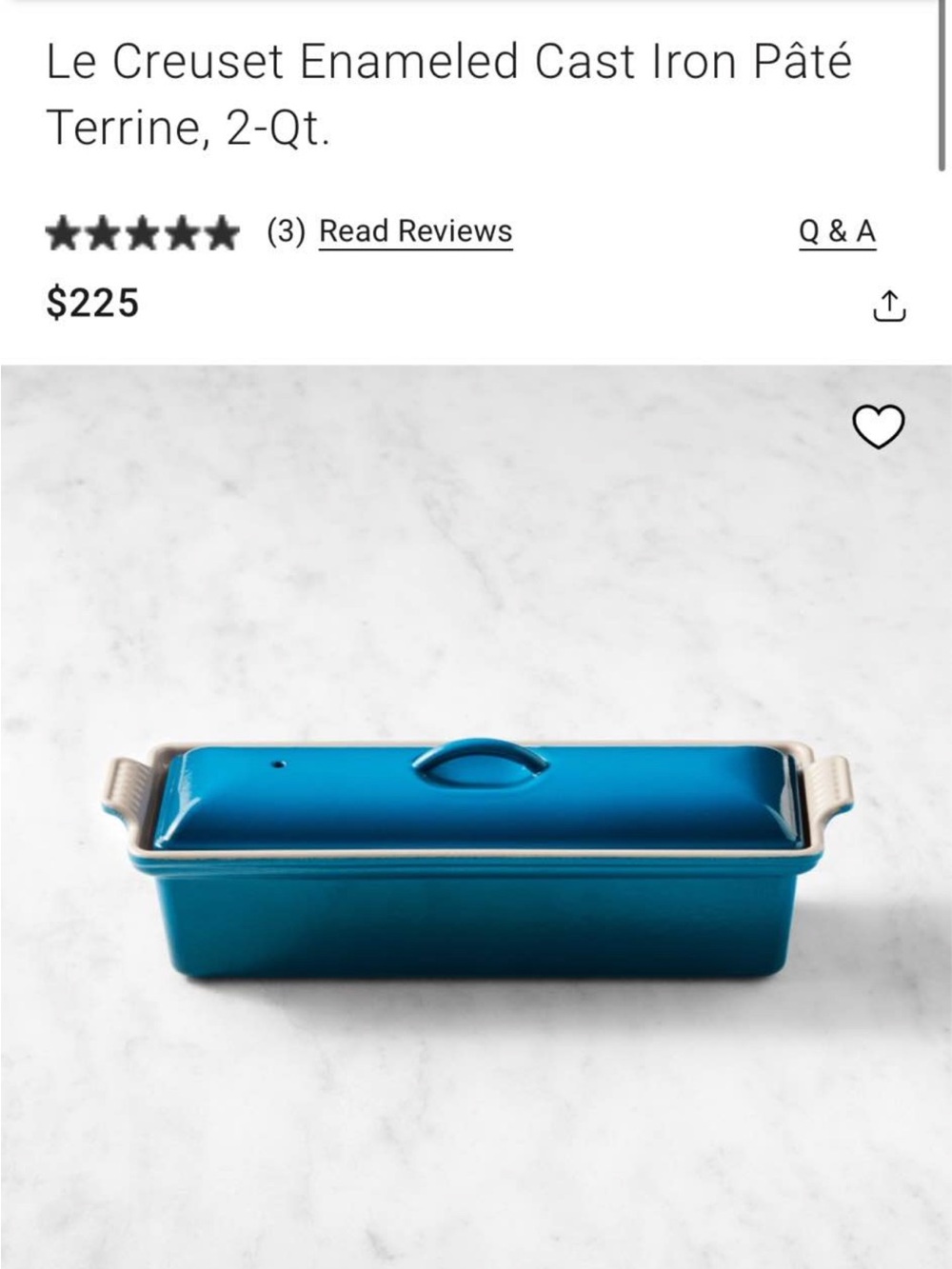 New with tags, Le Creuset Enameled Cast Iron Pate Terrine, 2 Qt, COBALT